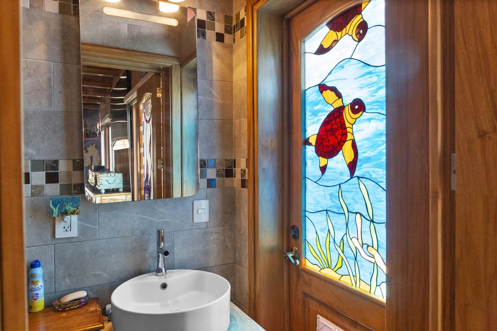 Interior dining area with traditional Mexican tile