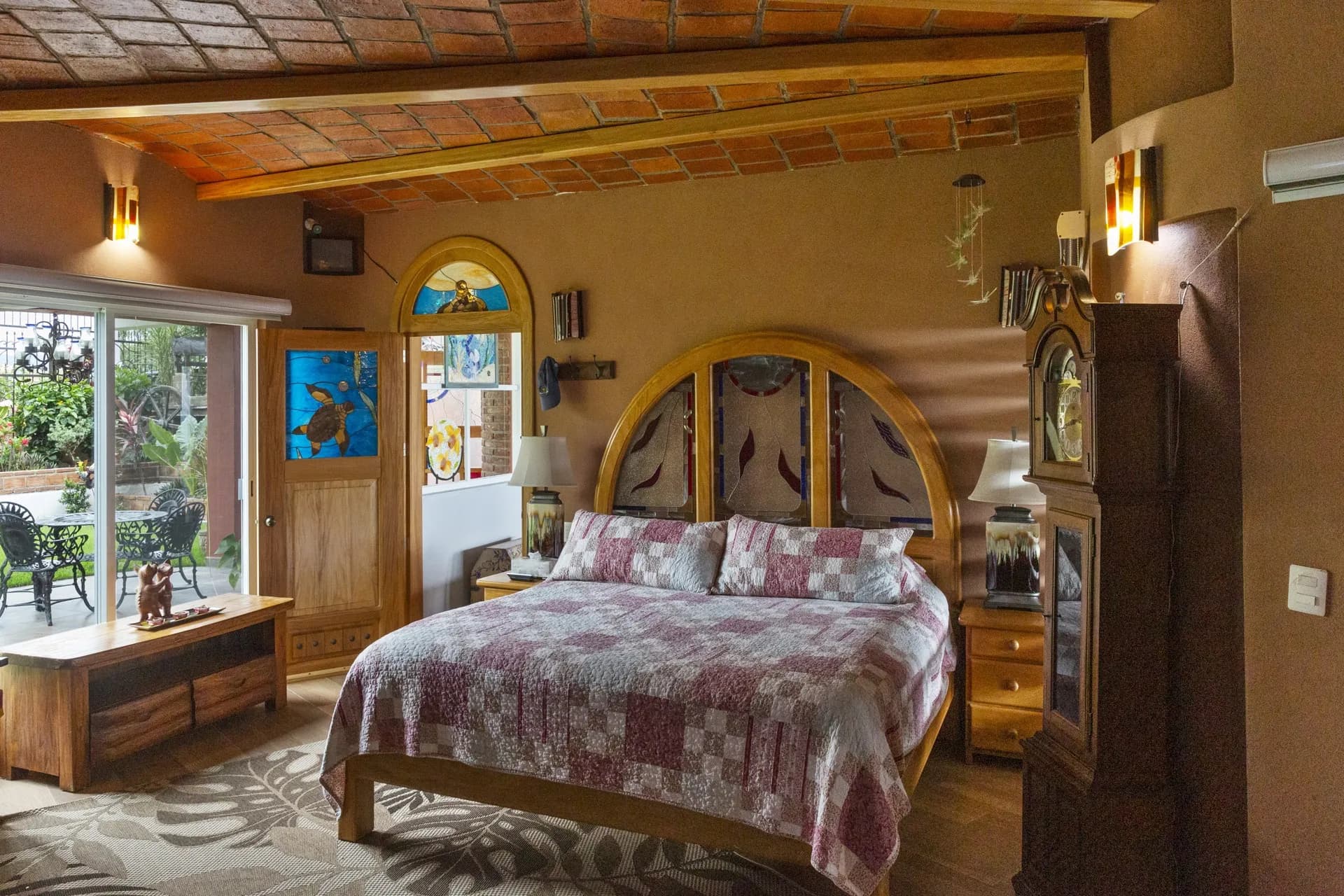 Kitchen with modern appliances and traditional architecture