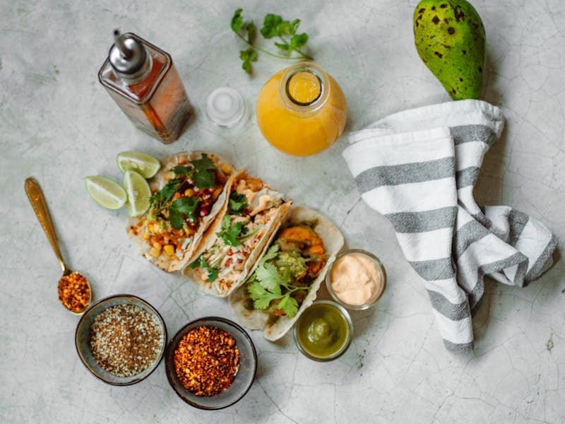 Fresh seafood platter and tacos at beachfront restaurant in Guayabitos