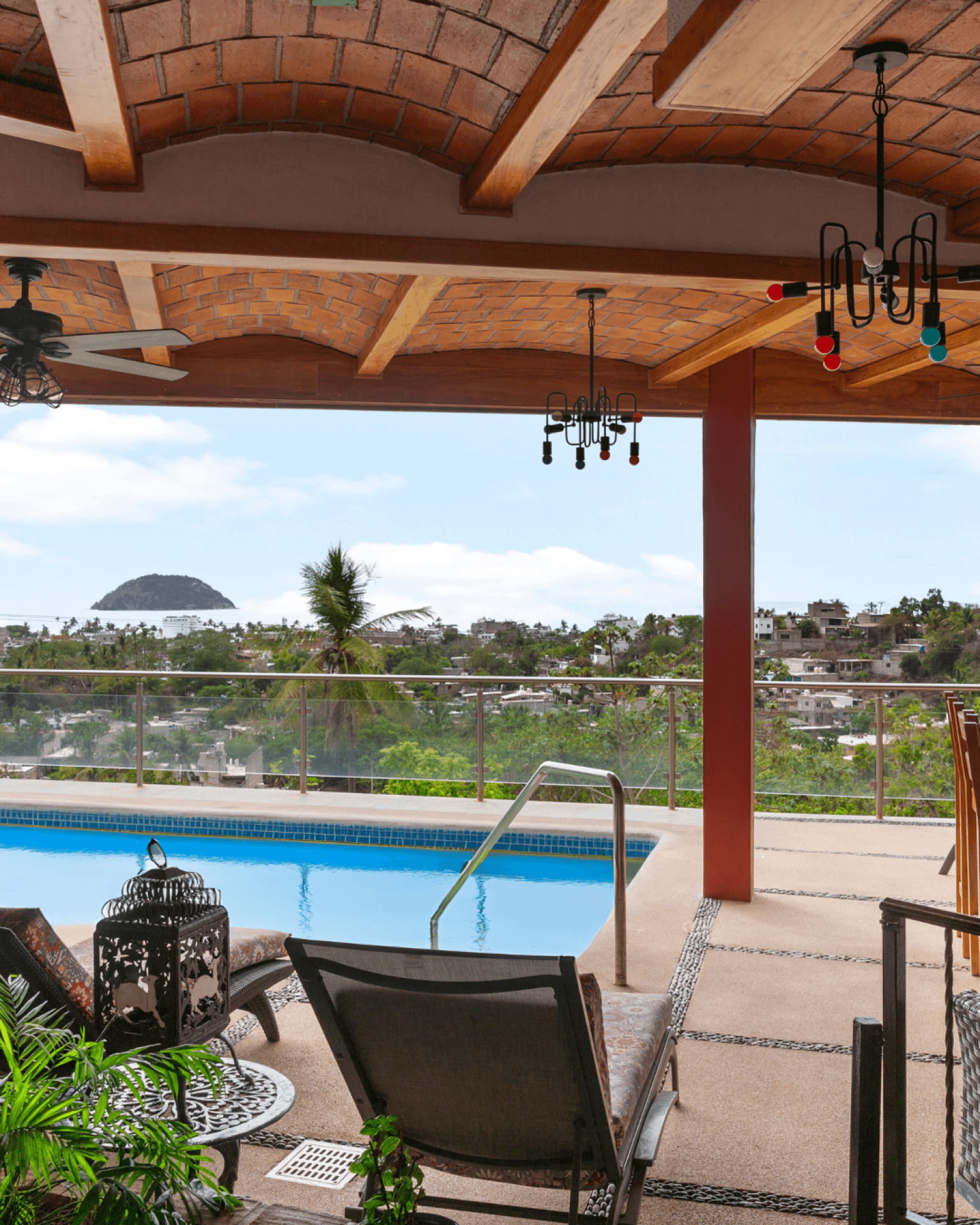 Casa Nayarit pool terrace with bóveda catalana ceiling and ocean views