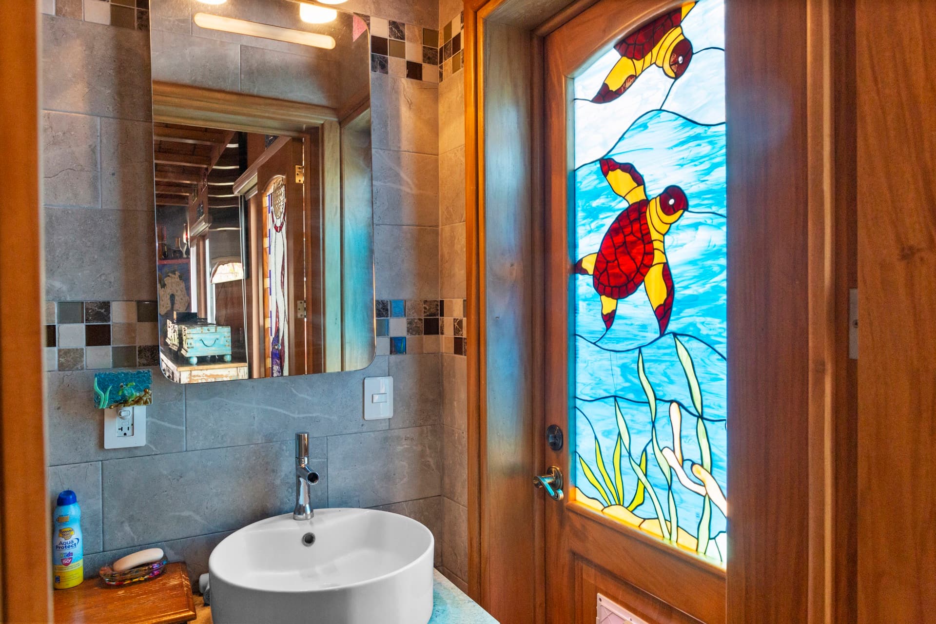 Interior dining area with traditional Mexican tile