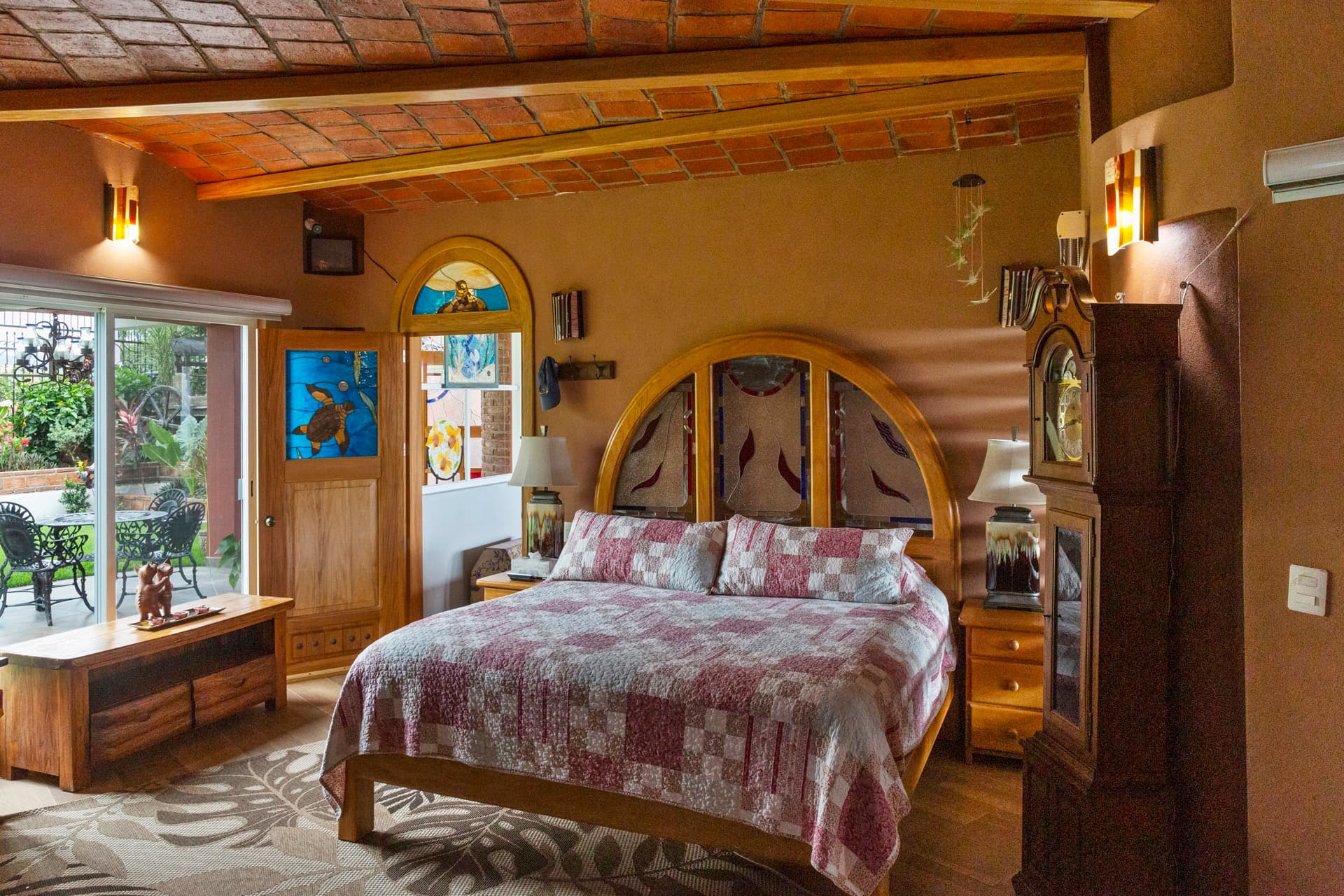 Kitchen with modern appliances and traditional architecture